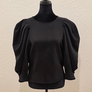 ASTR The Label Black Puff Sleeve Statement Top Size L Goth Babydoll